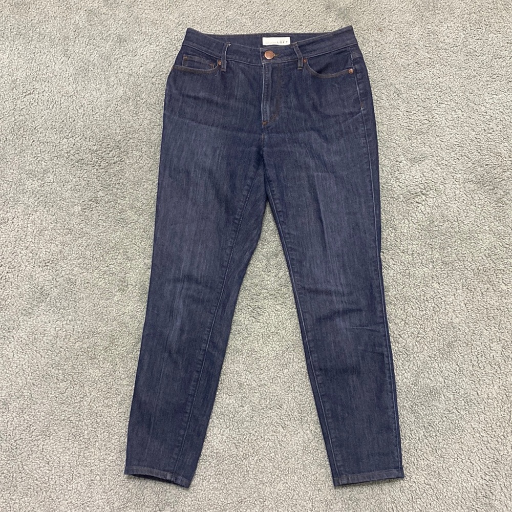 Loft Curvy High Waist Skinny Ankle Blue Stretch Jeans